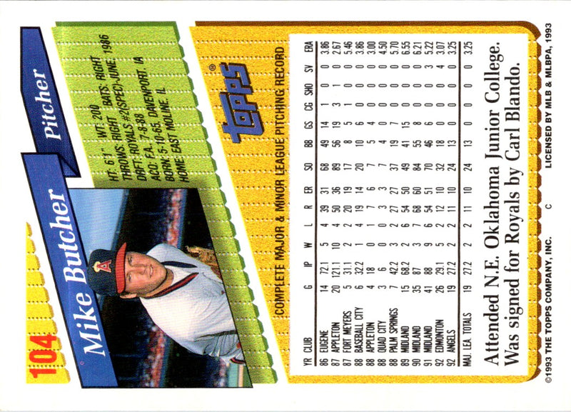 1993 Topps Inaugural Marlins Mike Butcher