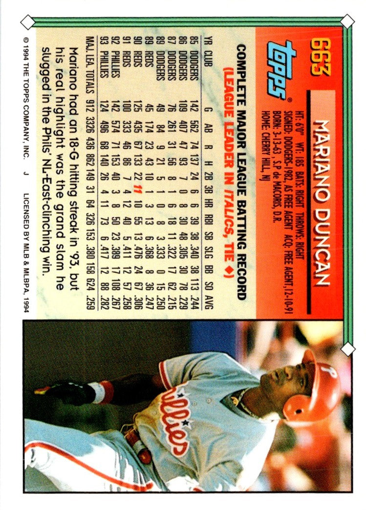 1994 Topps Mariano Duncan