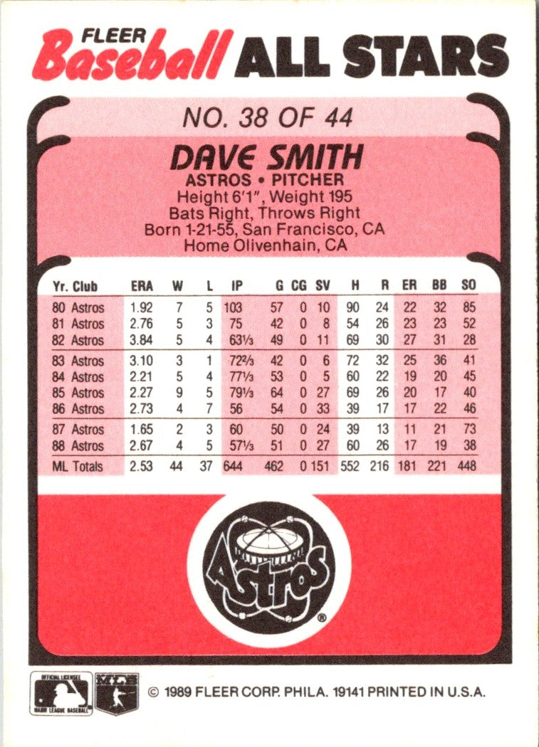1989 Fleer Baseball All-Stars Dave Smith