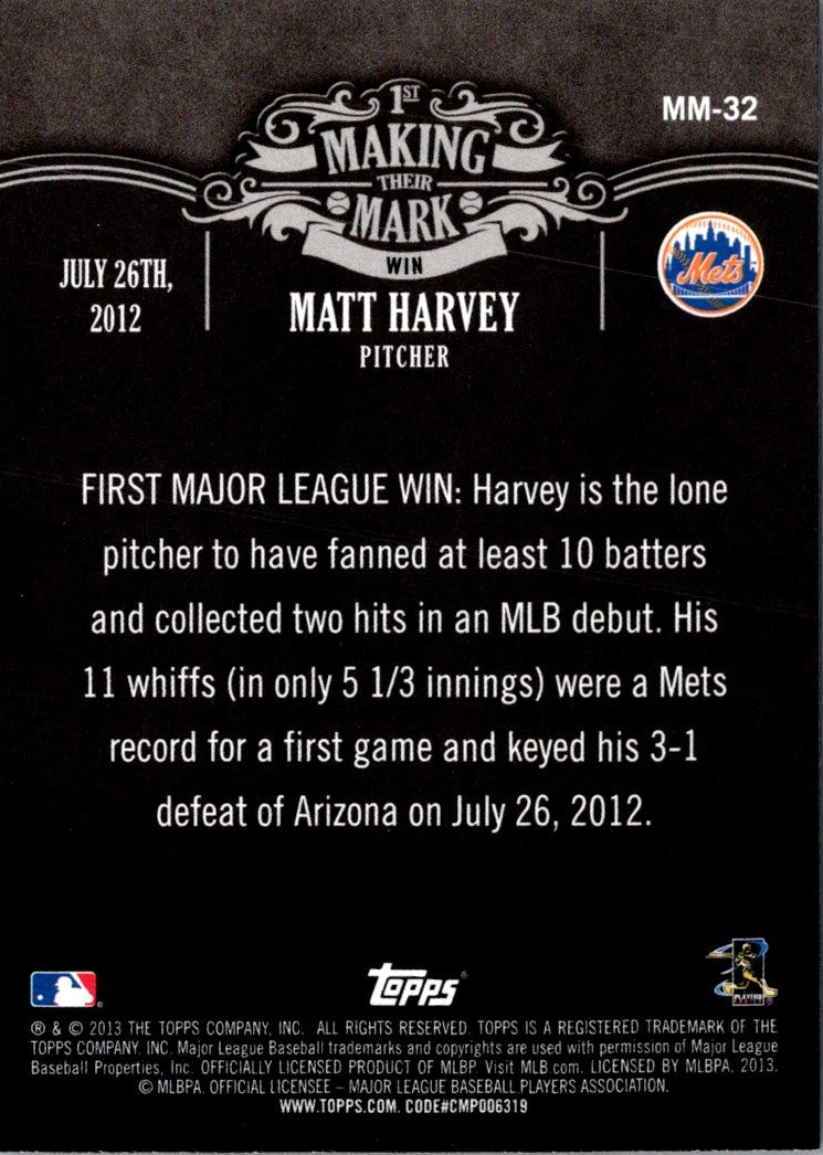 2013 Topps Update Making Their Mark Matt Harvey