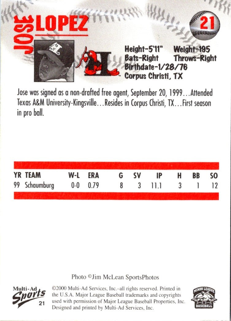 2000 Multi-Ad Hickory Crawdads Jose Lopez