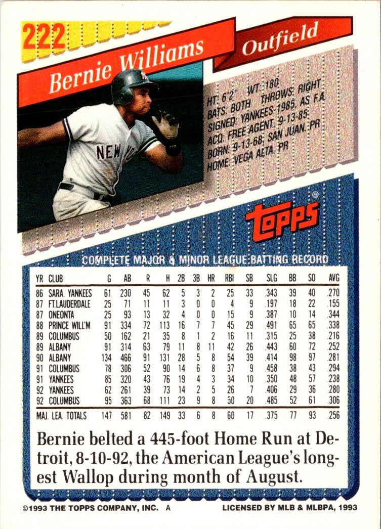 1993 Topps Gold Bernie Williams