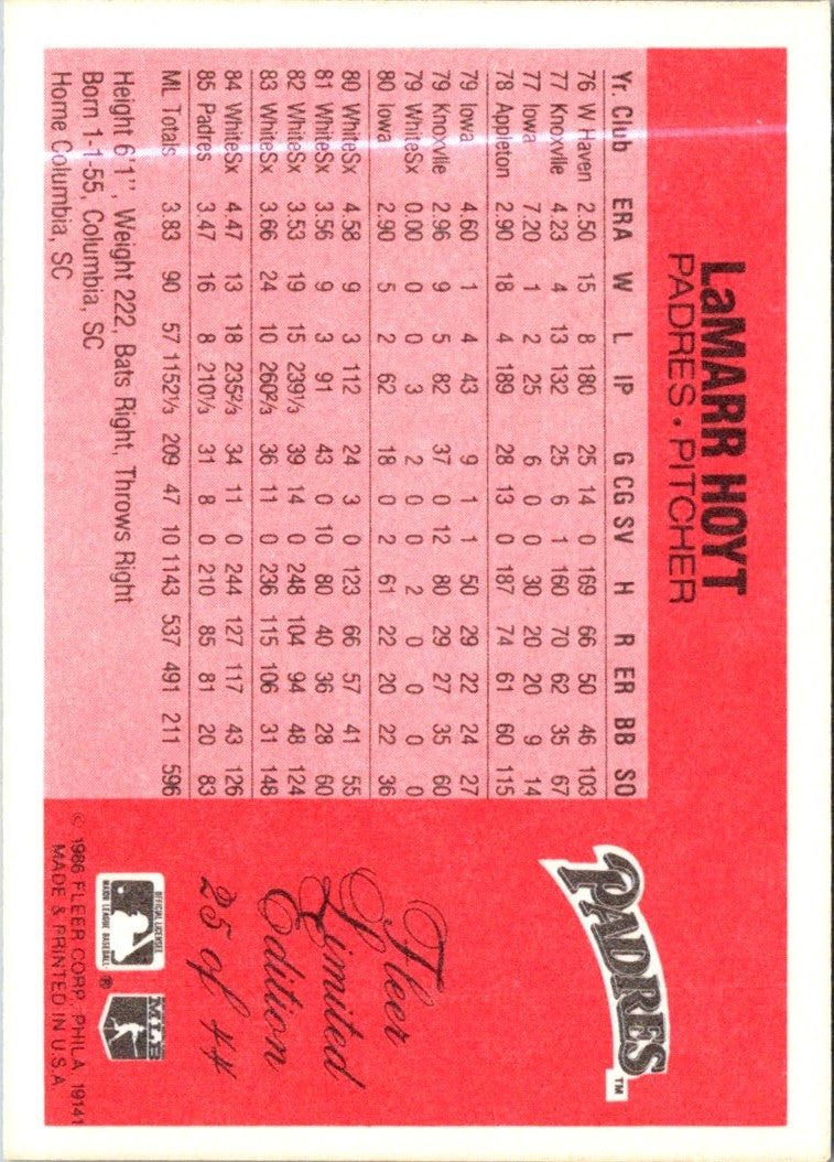 1986 Fleer Limited Edition LaMarr Hoyt