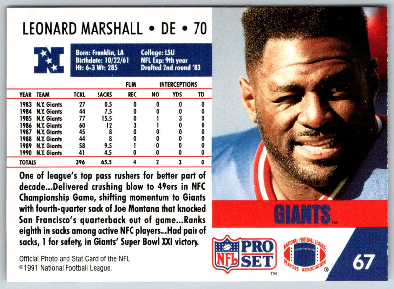 1991 Pro Set Leonard Marshall