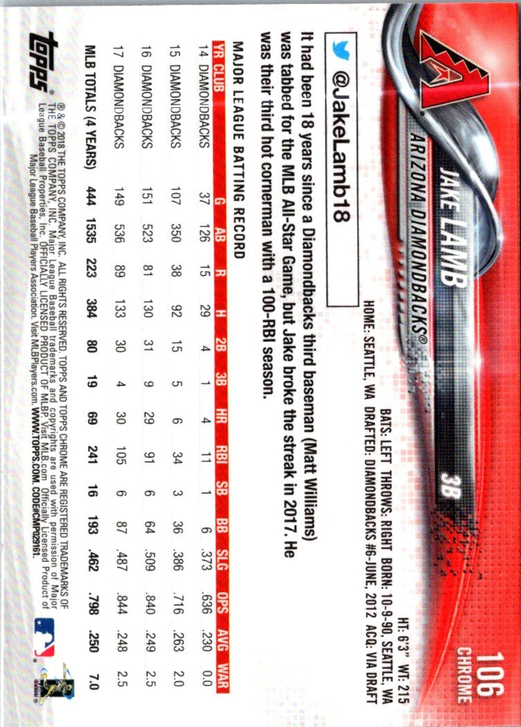 2018 Topps Chrome Refractor Jake Lamb