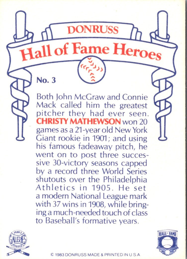 1983 Donruss Hall of Fame Heroes Christy Mathewson