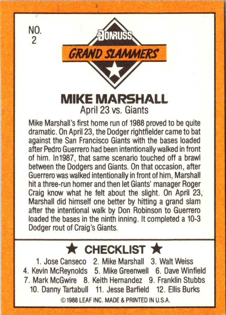 1989 Donruss Leaf Blue Chips Mike Marshall