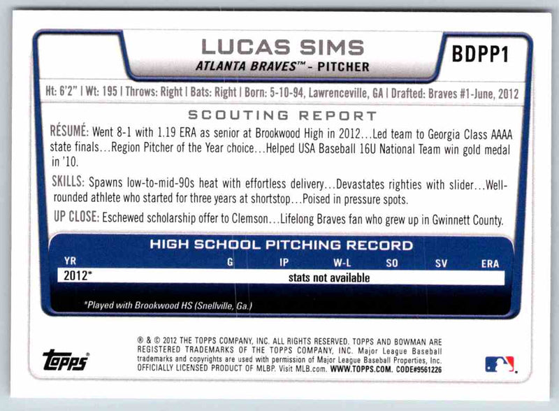 2012 Bowman Lucas Sims