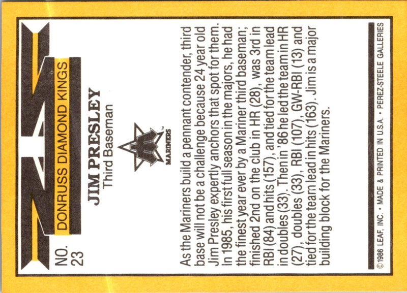 1987 Donruss Super Diamond Kings Jim Presley
