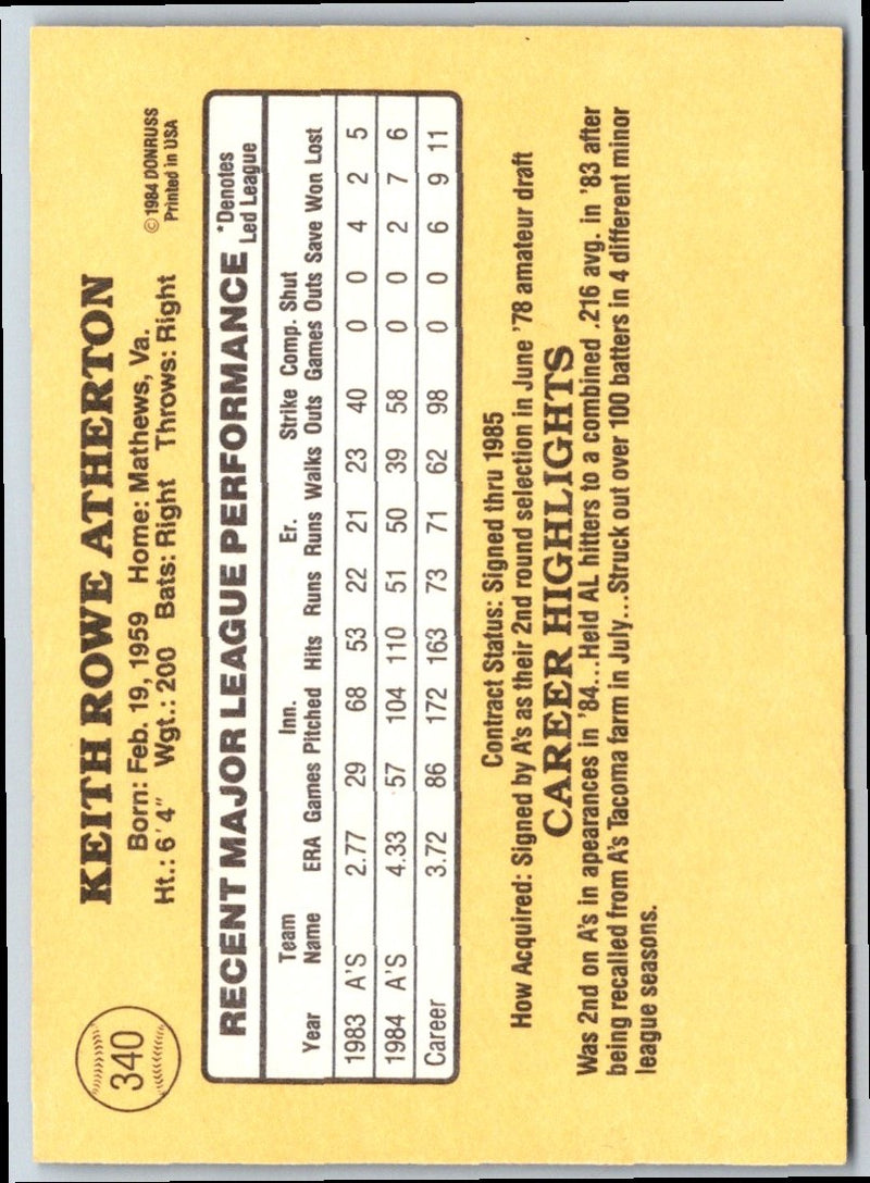 1985 Donruss Keith Atherton