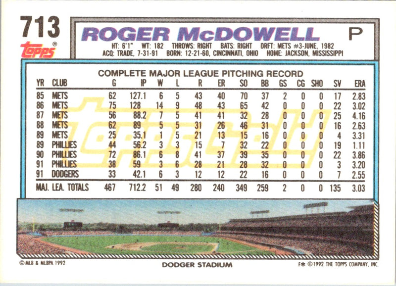 1992 Topps Gold Winners Roger McDowell