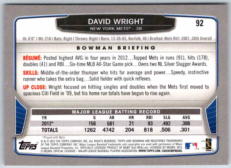 2013 Bowman David Wright