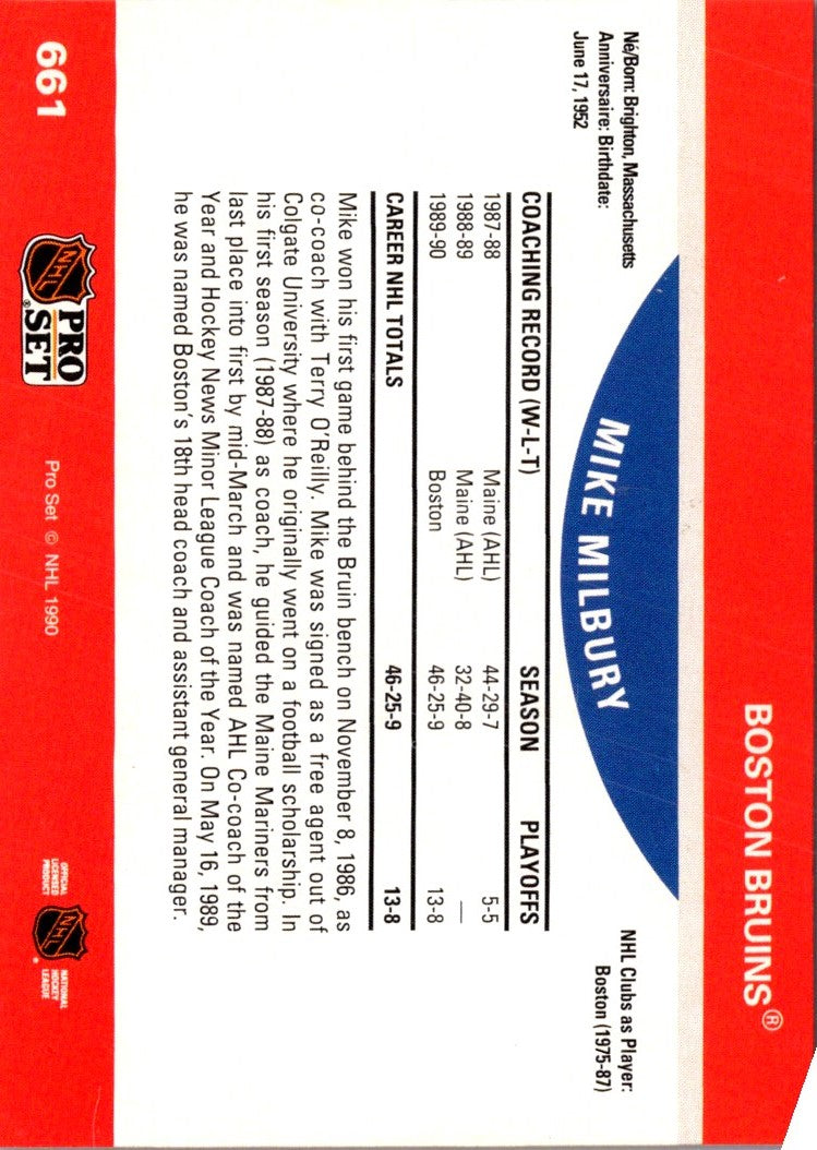 1990 Pro Set Mike Milbury
