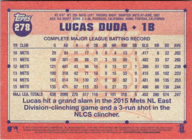 2016 Topps Archives Lucas Duda