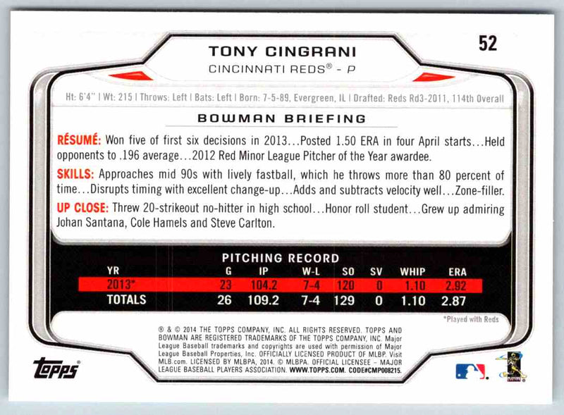 2014 Bowman Tony Cingrani