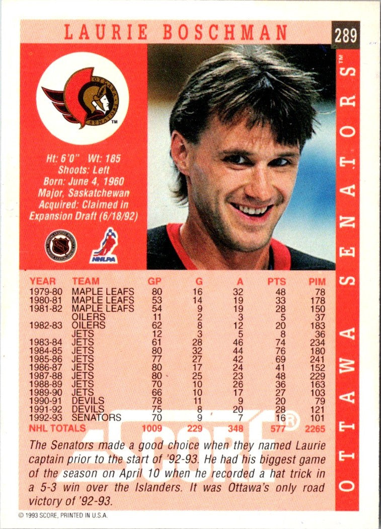 1993 Score Laurie Boschman