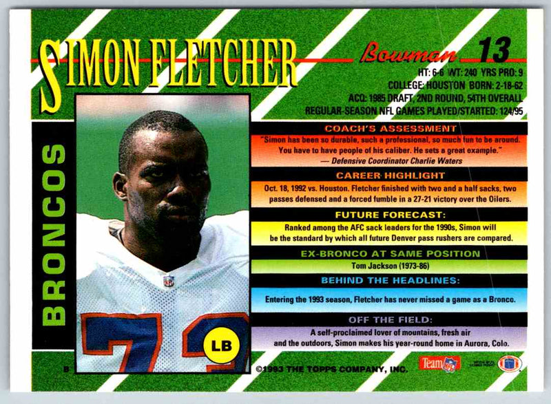 1993 Bowman Football Simon Fletcher