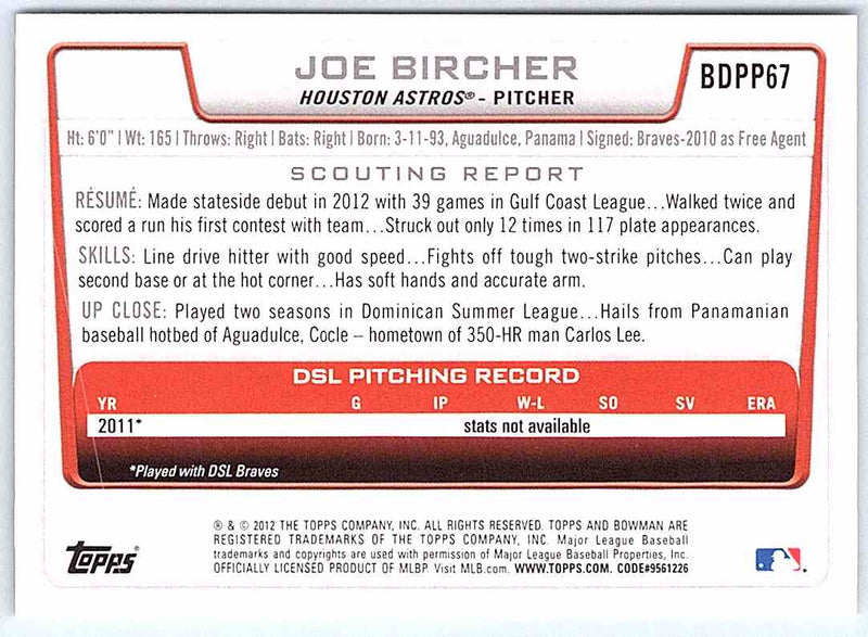 2012 Bowman Joe Bircher