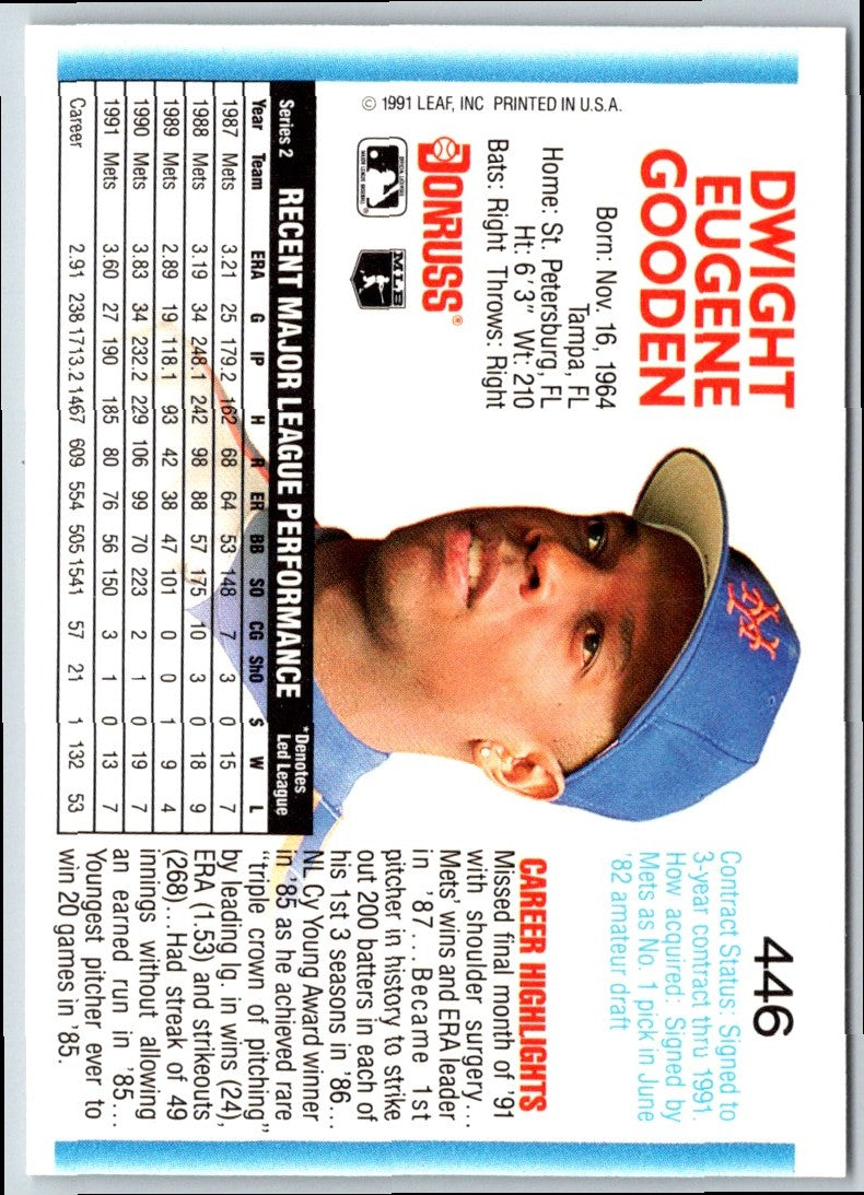 1991 Donruss Leaf Previews Dwight Gooden