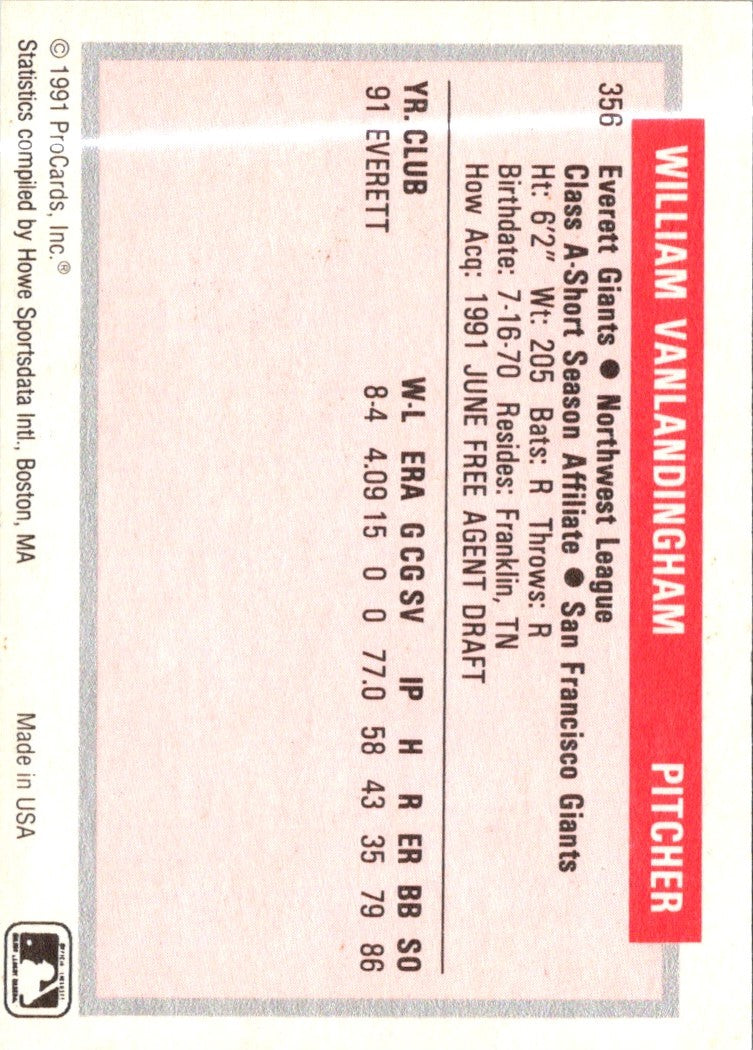 1991 ProCards Tomorrow's Heroes William Van Landingham