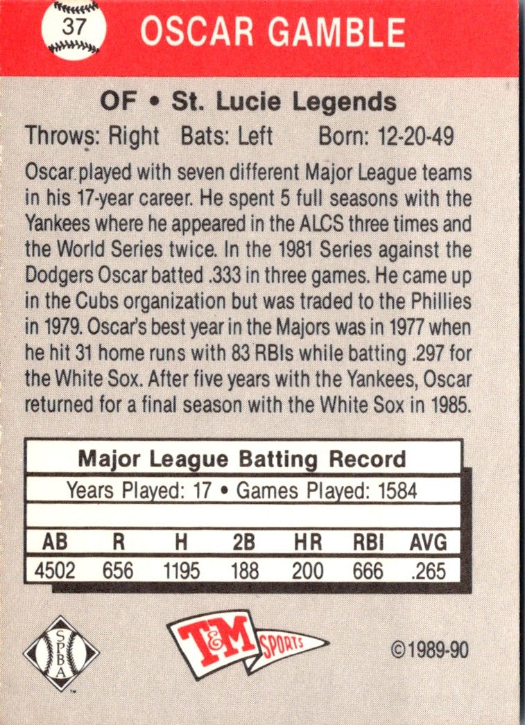 1989 T&M Senior League Oscar Gamble