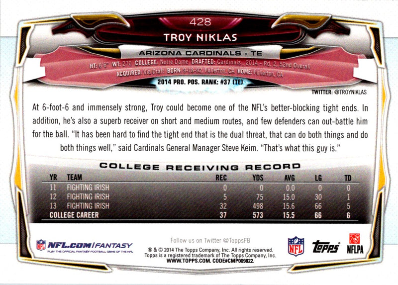 2014 Topps Troy Niklas