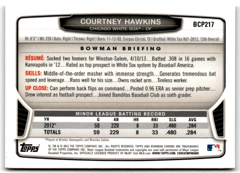 2013 Bowman Chrome Prospects Blue Wave Refractors Courtney Hawkins