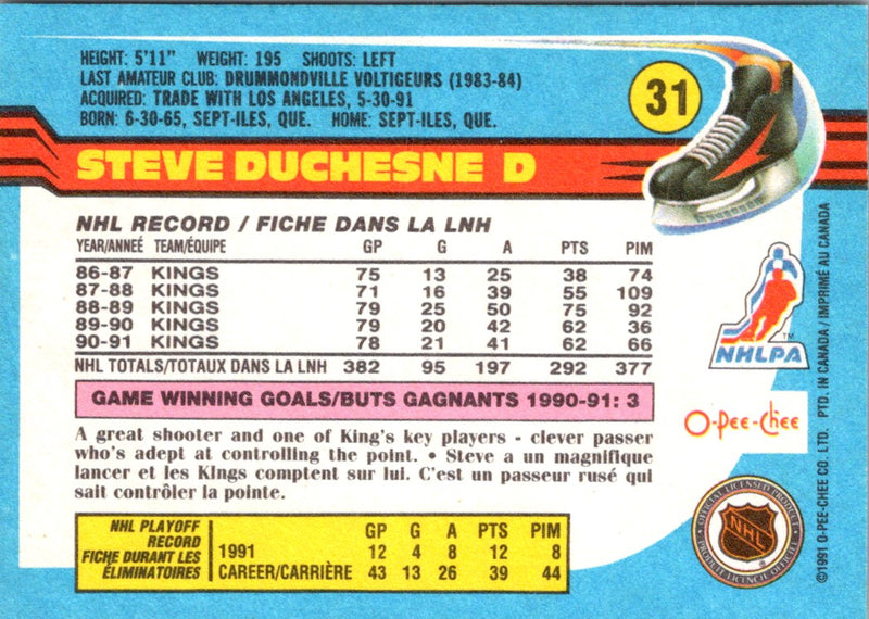 1991 O-Pee-Chee Steve Duchesne