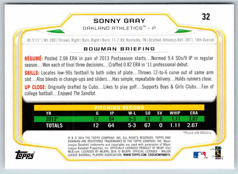 2014 Bowman Sonny Gray