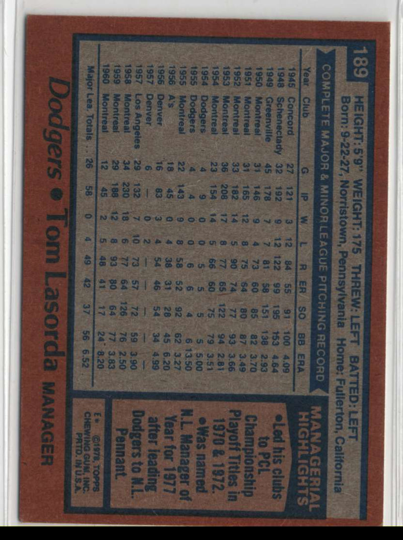 1978 Topps Tom Lasorda