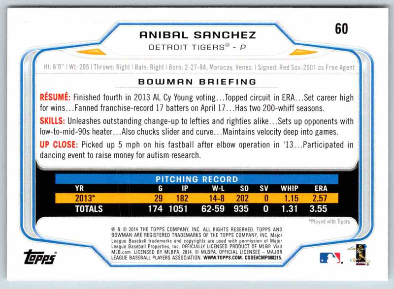 2014 Bowman Anibal Sanchez