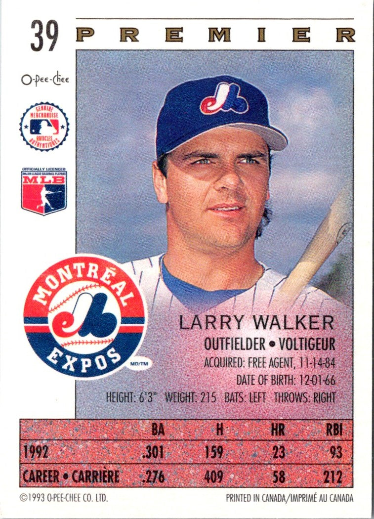 1993 O-Pee-Chee Premier Larry Walker