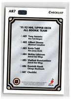 1992 Upper Deck All-Rookie Team Tony Amonte/Gilbert Dionne/Kevin Todd/Nicklas Lidstrom/Vladimir Konstantinov/Dominik Hasek #AR7