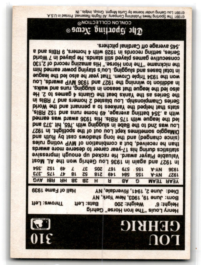 1991 Conlon Collection TSN Lou Gehrig