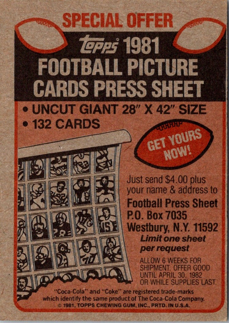 1981 Topps Coca-Cola Houston Oilers Houston Oilers Header