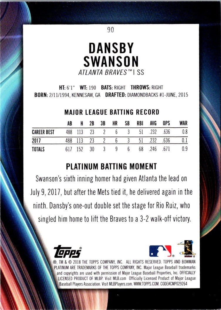 2018 Bowman Platinum Dansby Swanson