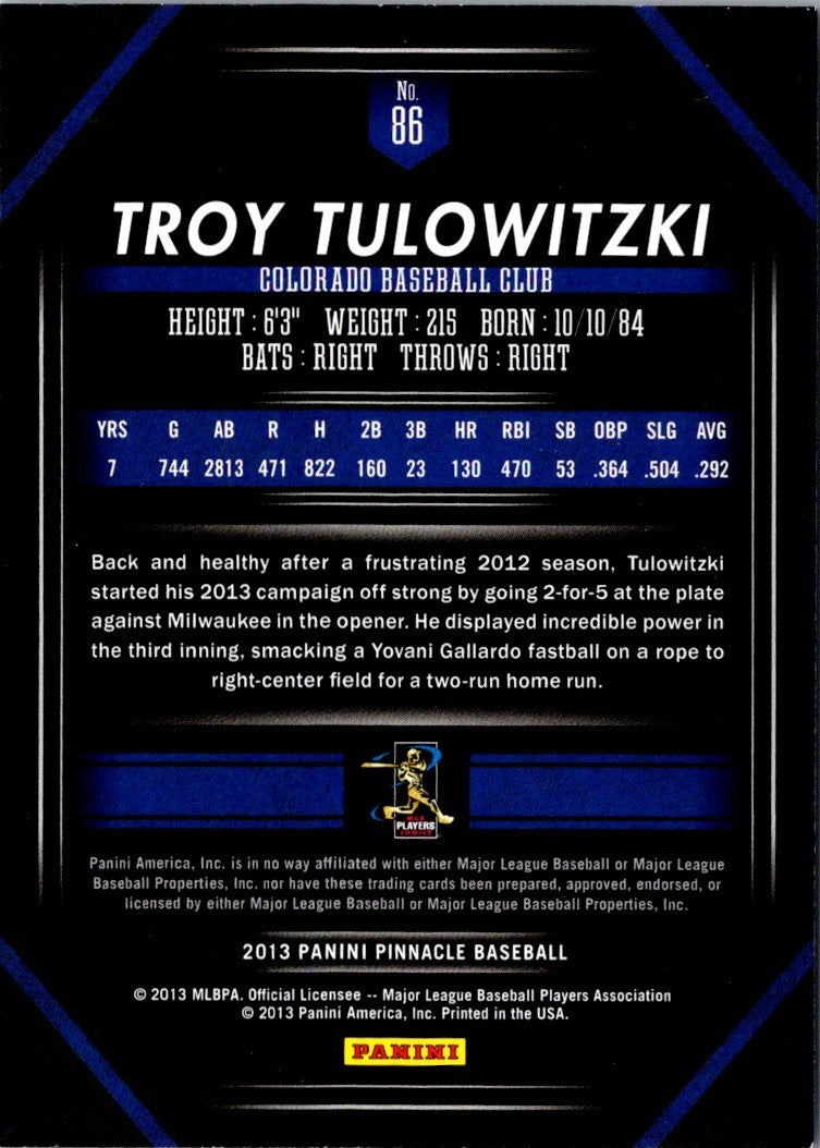 2013 Pinnacle Troy Tulowitzki