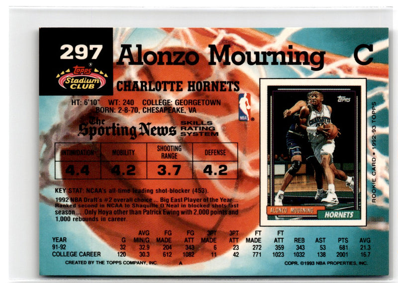 1992 Stadium Club Alonzo Mourning