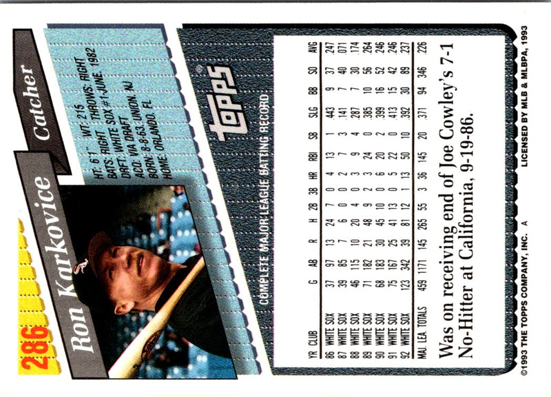 1993 Topps Ron Karkovice
