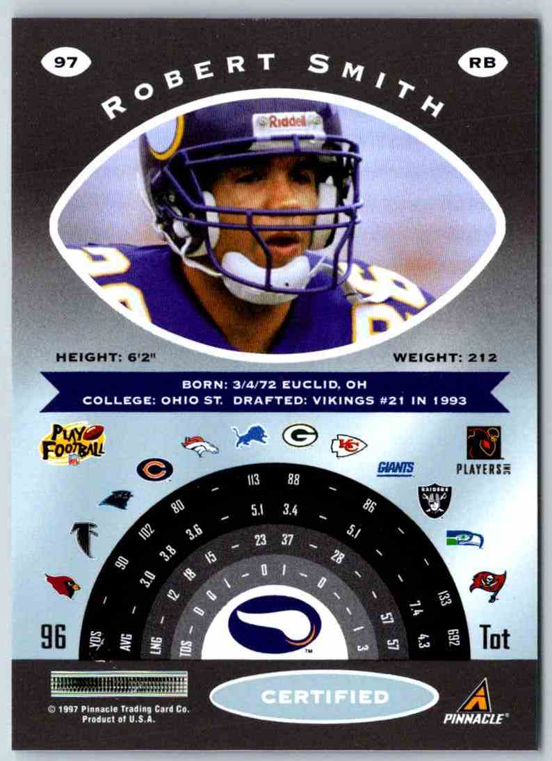 1997 Pinnacle Certified NFL Robert Smith