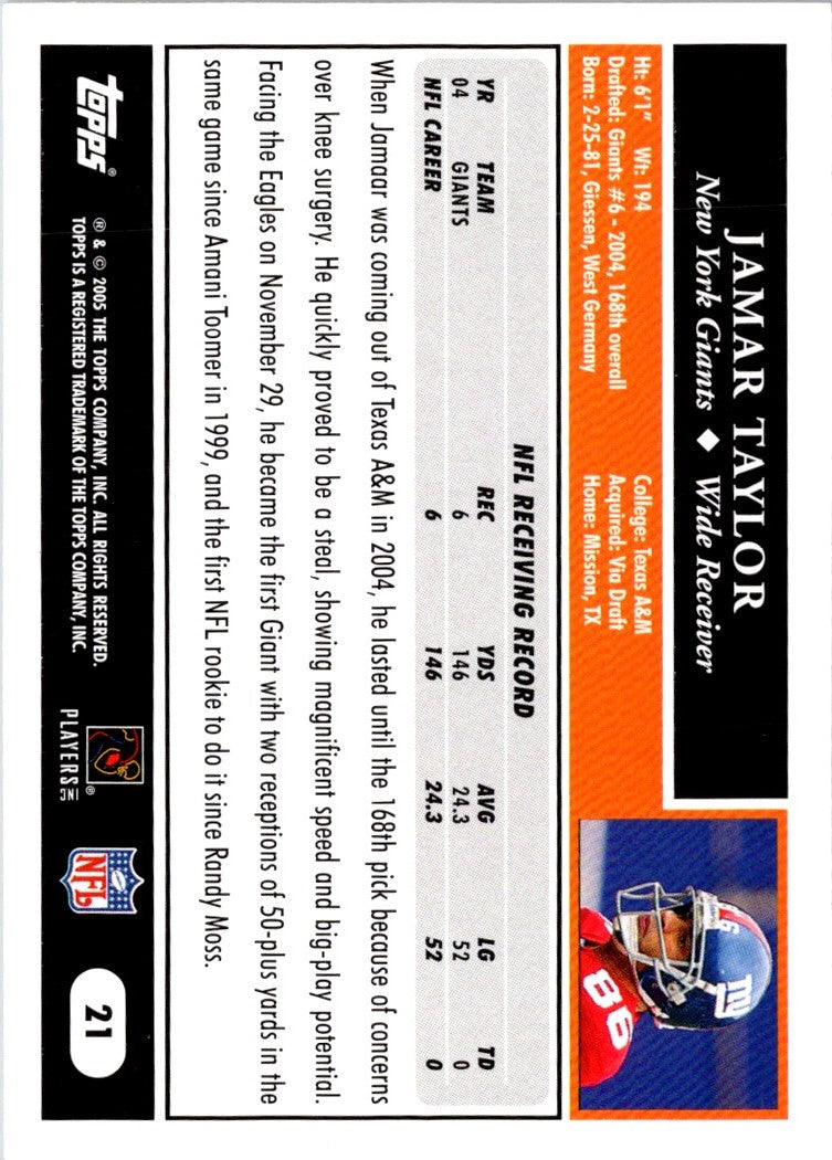 2005 Topps Jamaar Taylor