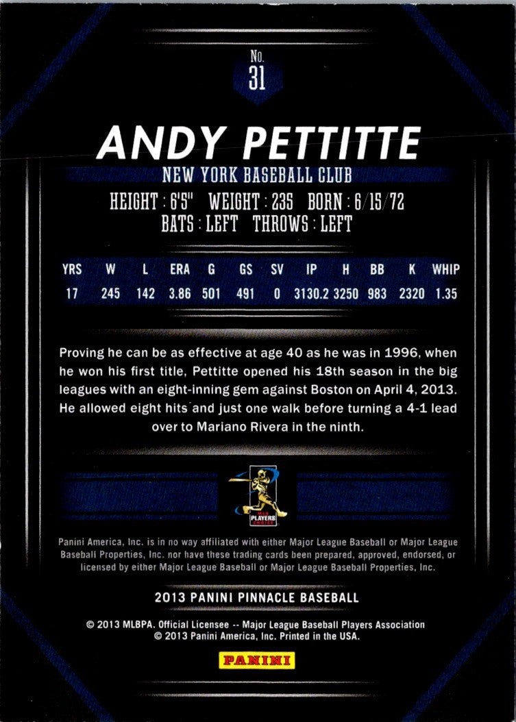 2013 Pinnacle Andy Pettitte