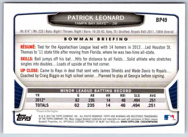 2013 Bowman Patrick Leonard