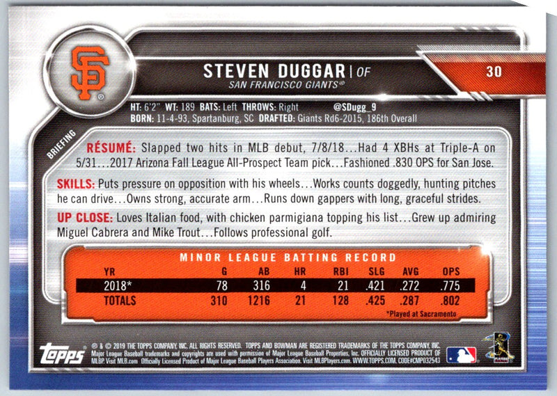 2019 Bowman Steven Duggar