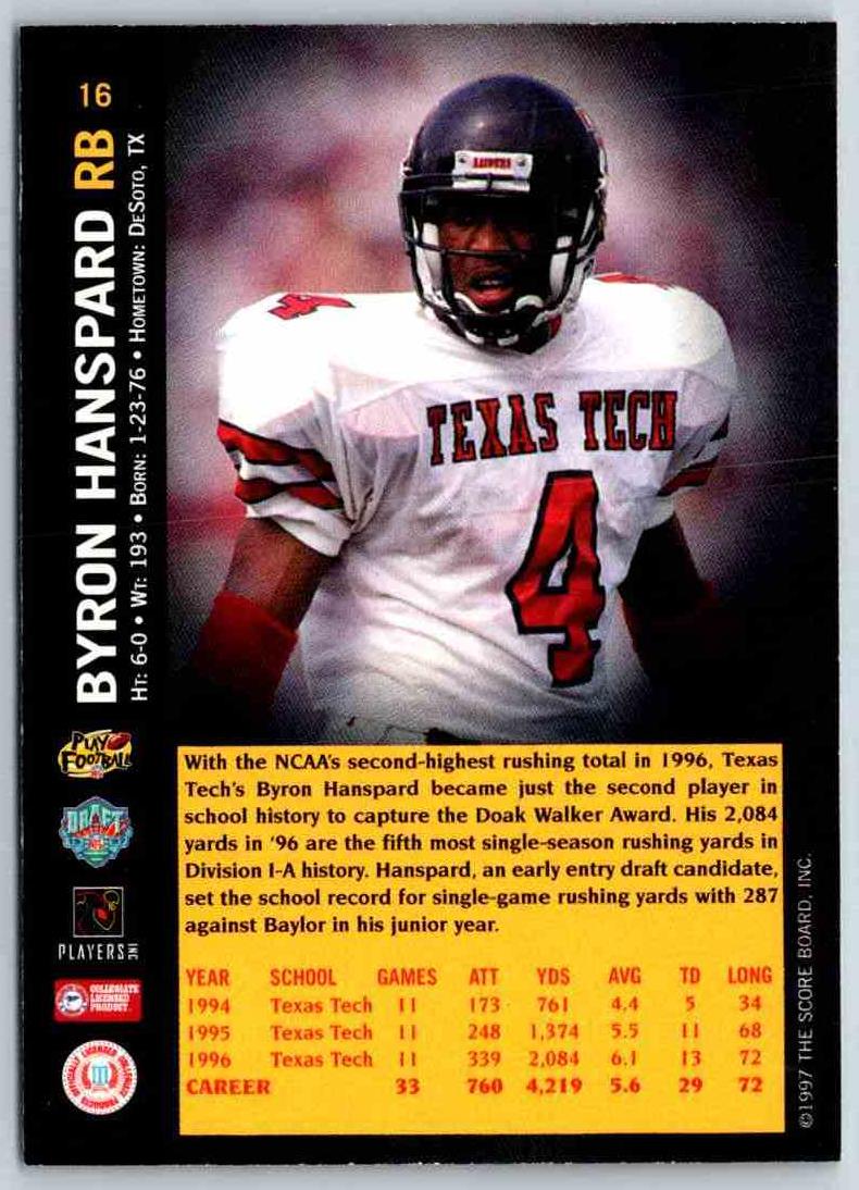 1997 Score Board Sb Byron Hanspard