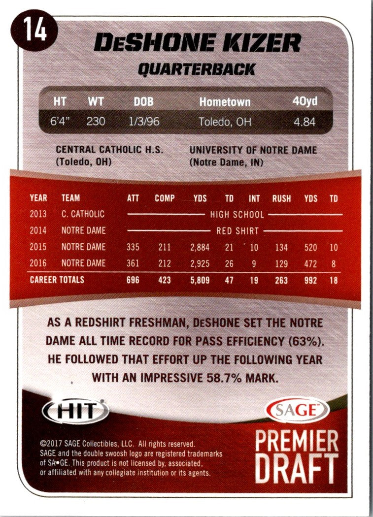 2017 SAGE HIT Deshone Kizer