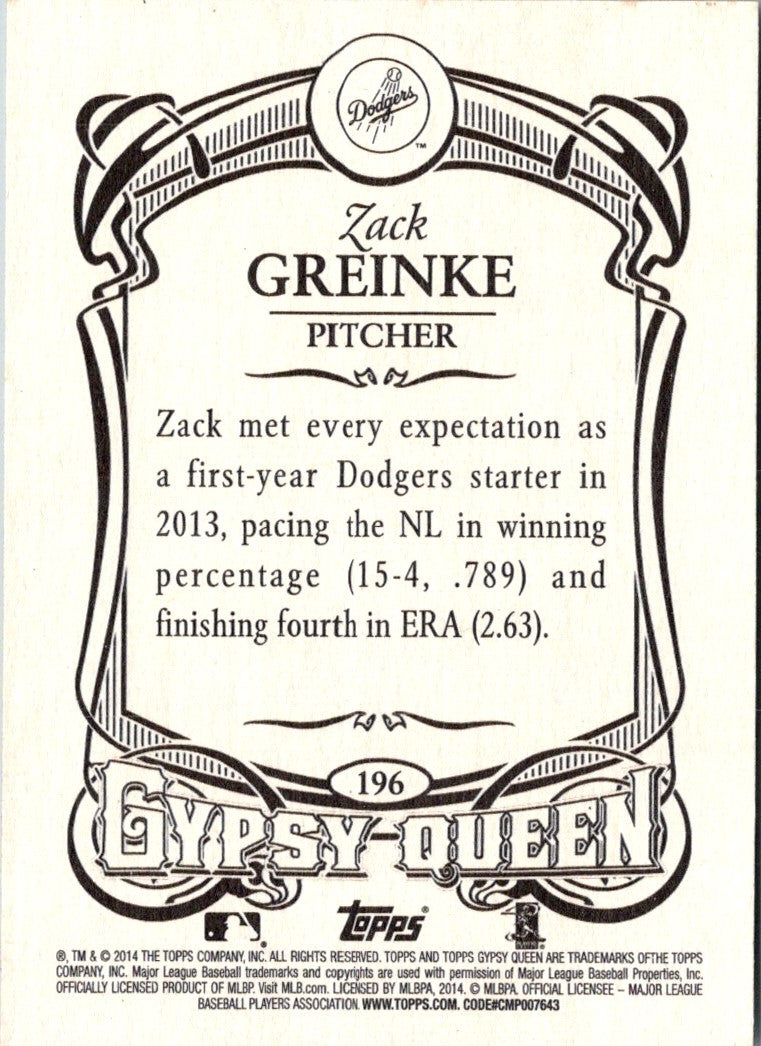 2014 Topps Gypsy Queen Zack Greinke