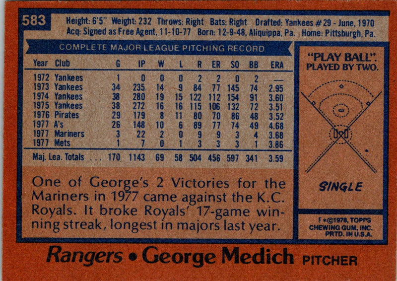 1978 Topps George Medich