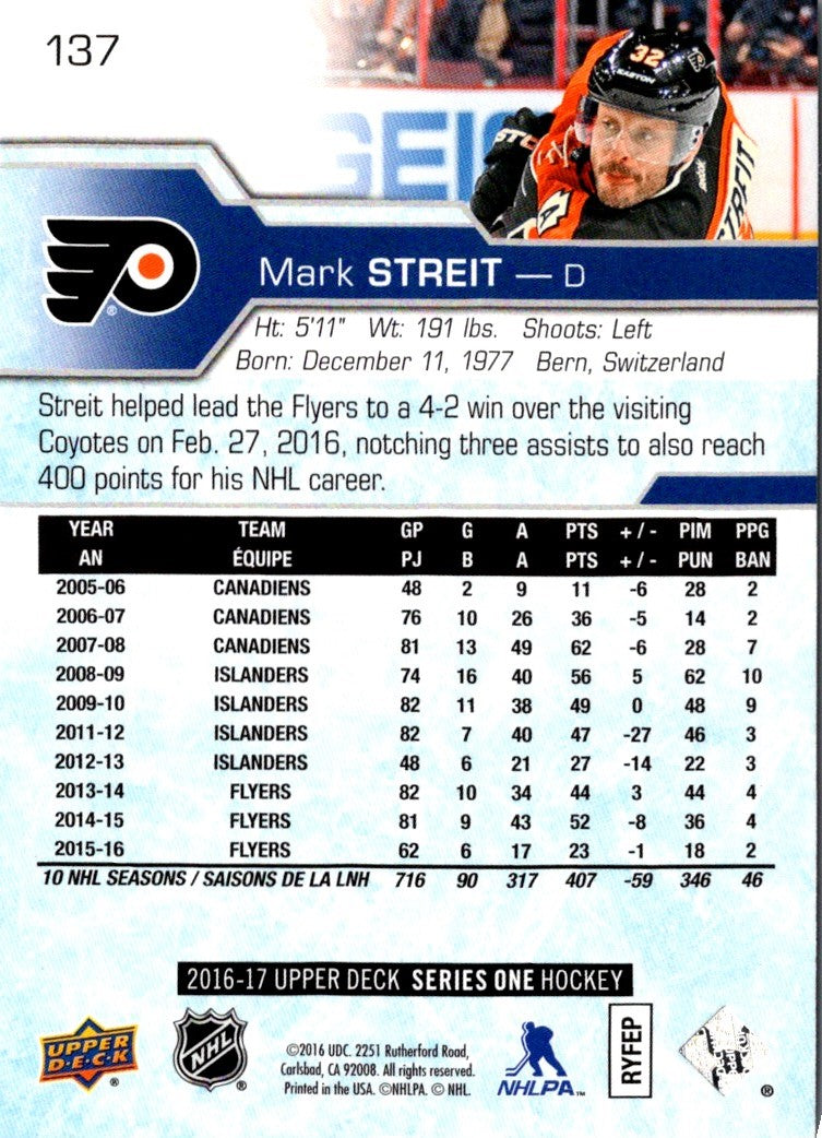 2016 Upper Deck Mark Streit