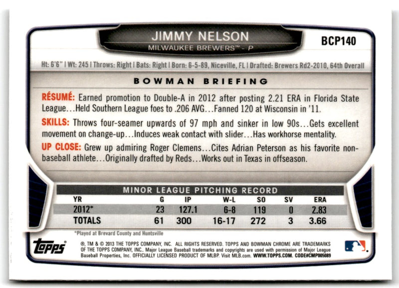 2013 Bowman Chrome Prospects Jimmy Nelson